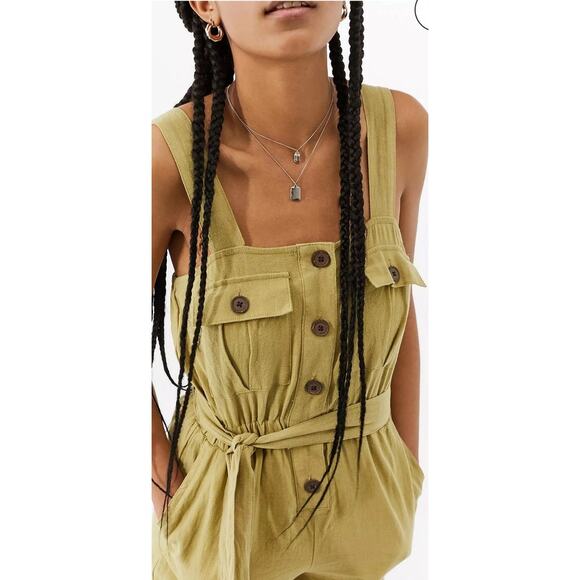 Urban Outfitters Malibu Romper Linen Blend Light Green Suspender Overall Size XS - Picture 3 of 9